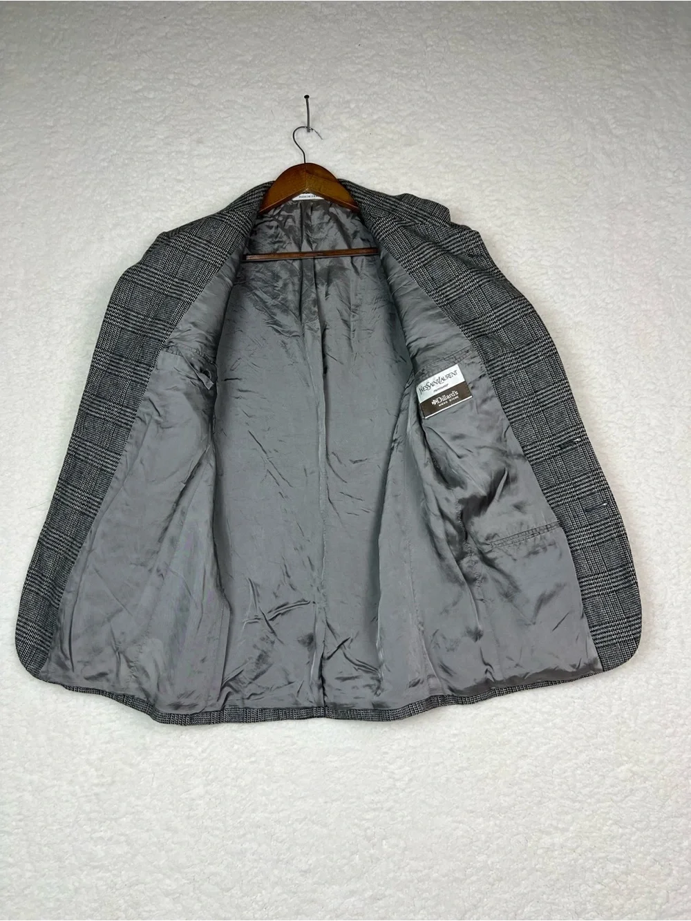 Vintage Yves Saint Laurent Light Grey Plaid Blazer Sport Coat Jacket Size Small